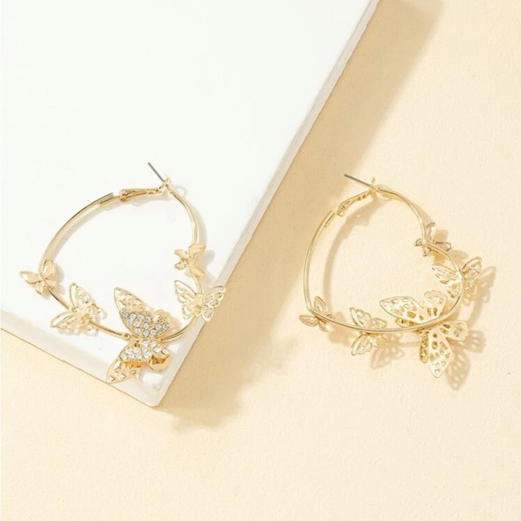 Gold 4/$25 Butterfly Heart Hoop Earrings - Picture 2 of 2